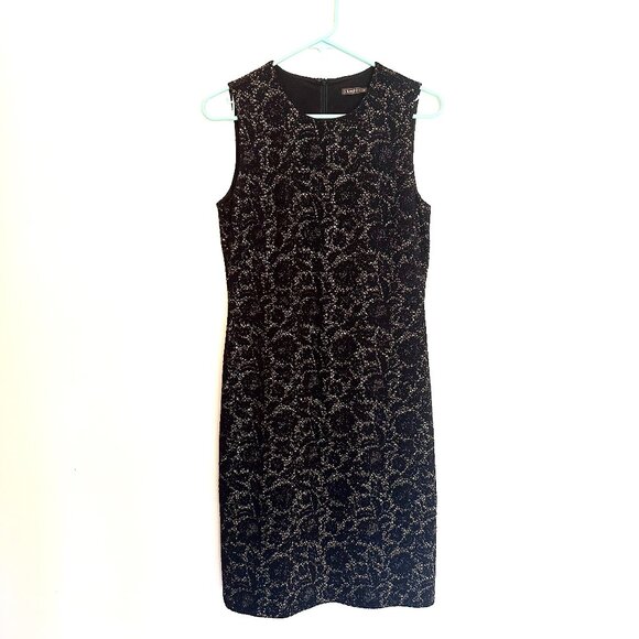 J. McLaughlin black & gold metallic, lace inspired, sleeveless midi sheath dress - Picture 1 of 8